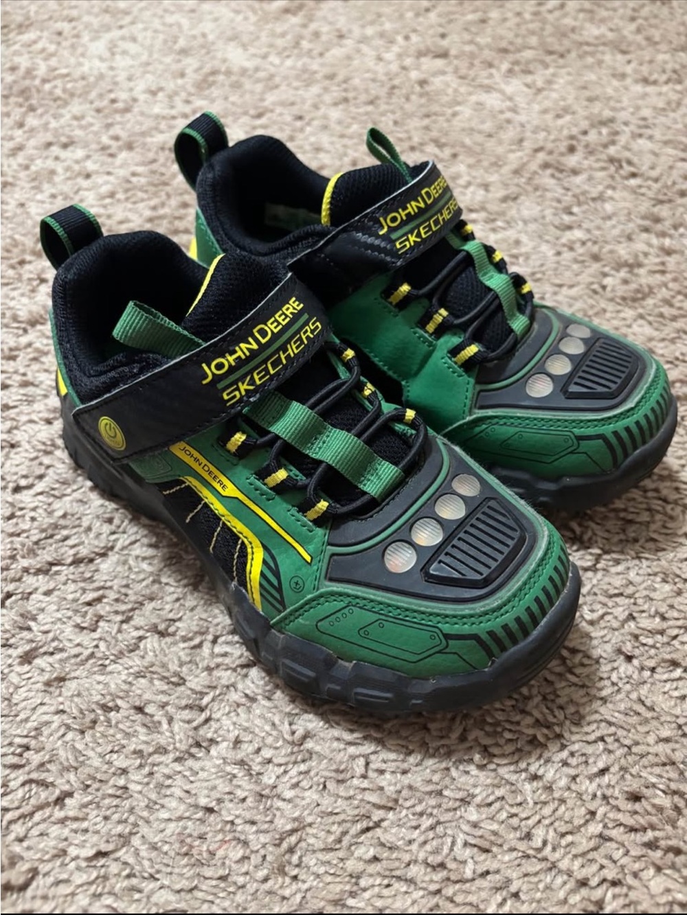 Skechers Kids Green and Black Light-Up Sneakers with Yellow Accents